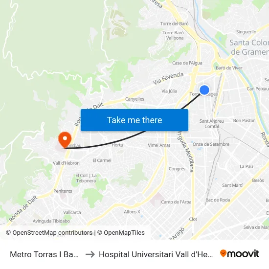 Metro Torras I Bages to Hospital Universitari Vall d'Hebron map