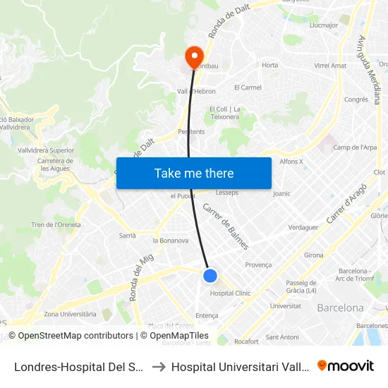 Londres-Hospital Del Sagrat Cor to Hospital Universitari Vall d'Hebron map