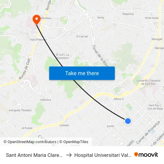 Sant Antoni Maria Claret-Sardenya to Hospital Universitari Vall d'Hebron map
