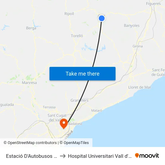Estació D'Autobusos D'Olot to Hospital Universitari Vall d'Hebron map