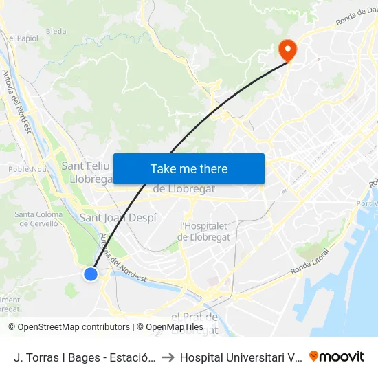 J. Torras I Bages - Estació Fgc Sant Boi to Hospital Universitari Vall d'Hebron map