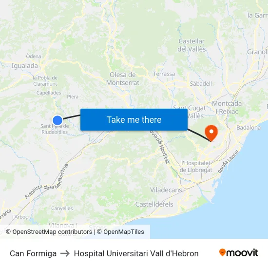 Can Formiga to Hospital Universitari Vall d'Hebron map
