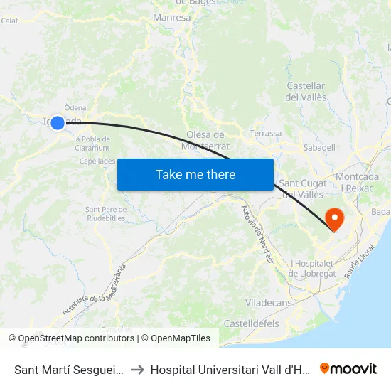 Sant Martí Sesgueioles to Hospital Universitari Vall d'Hebron map