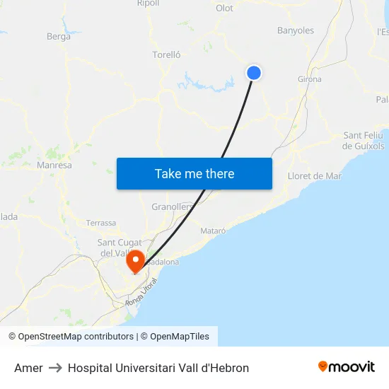 Amer to Hospital Universitari Vall d'Hebron map