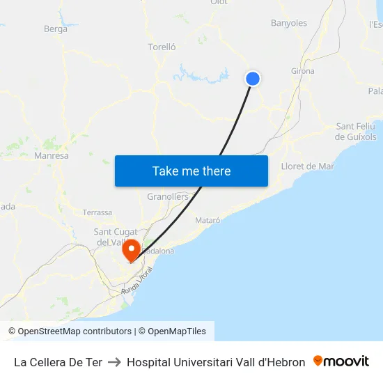 La Cellera De Ter to Hospital Universitari Vall d'Hebron map