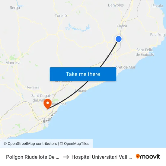 Polígon Riudellots De La Selva to Hospital Universitari Vall d'Hebron map