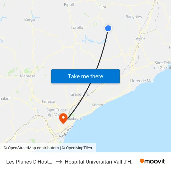 Les Planes D'Hostoles to Hospital Universitari Vall d'Hebron map