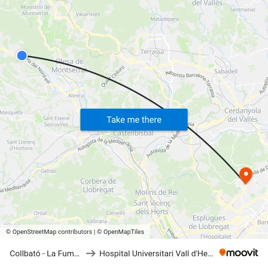 Collbató - La Fumada to Hospital Universitari Vall d'Hebron map