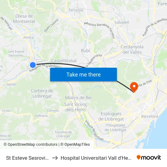 St Esteve Sesrovires to Hospital Universitari Vall d'Hebron map