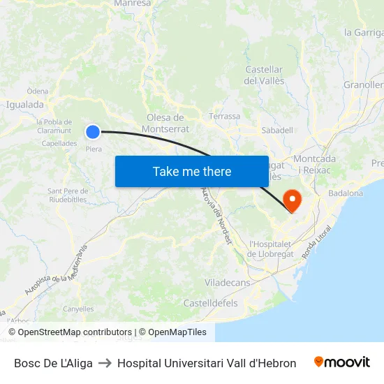 Bosc De L'Aliga to Hospital Universitari Vall d'Hebron map