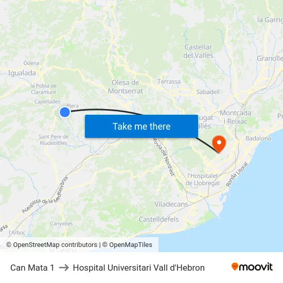 Can Mata 1 to Hospital Universitari Vall d'Hebron map