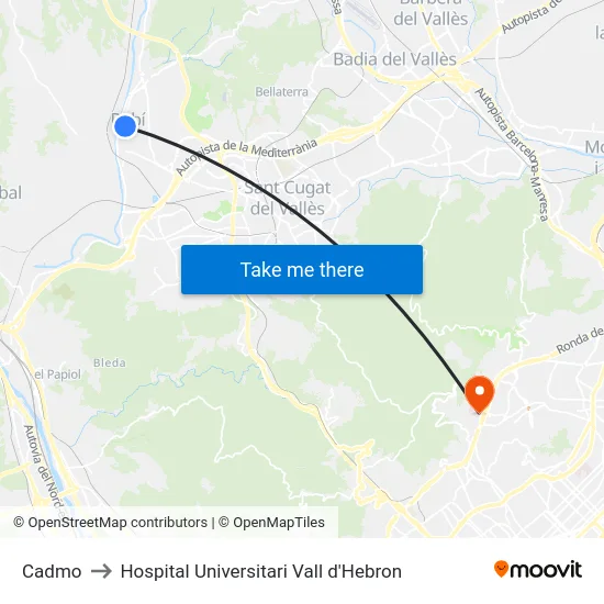 Cadmo to Hospital Universitari Vall d'Hebron map