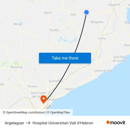 Argelaguer to Hospital Universitari Vall d'Hebron map