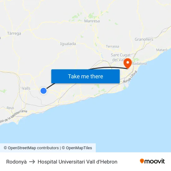 Rodonyà to Hospital Universitari Vall d'Hebron map