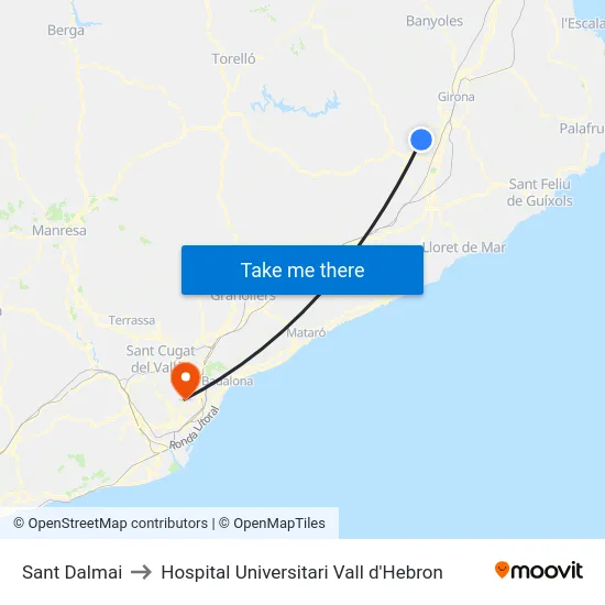 Sant Dalmai to Hospital Universitari Vall d'Hebron map