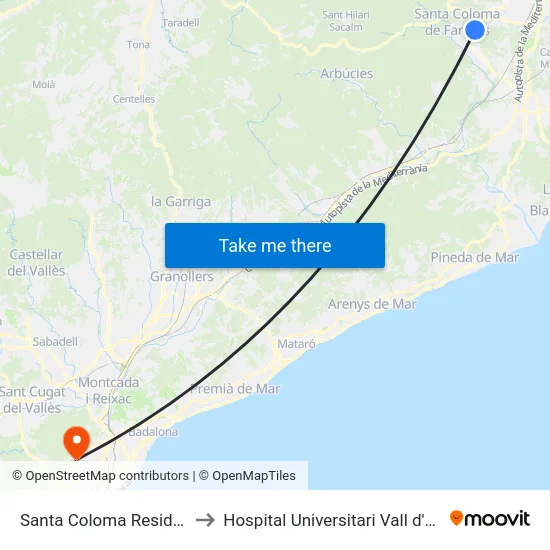 Santa Coloma Residencial to Hospital Universitari Vall d'Hebron map