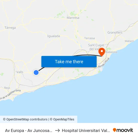 Av Europa - Av Juncosa (Mirador) to Hospital Universitari Vall d'Hebron map