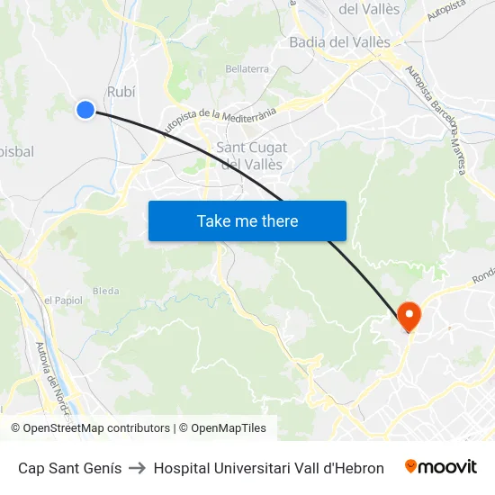Cap Sant Genís to Hospital Universitari Vall d'Hebron map