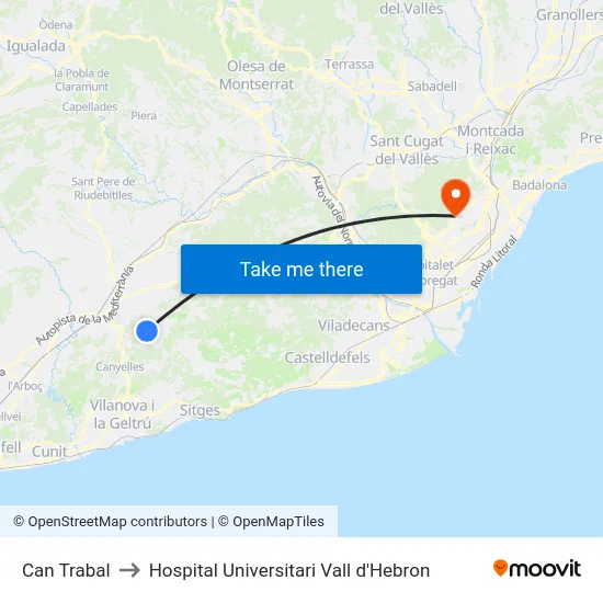 Can Trabal to Hospital Universitari Vall d'Hebron map