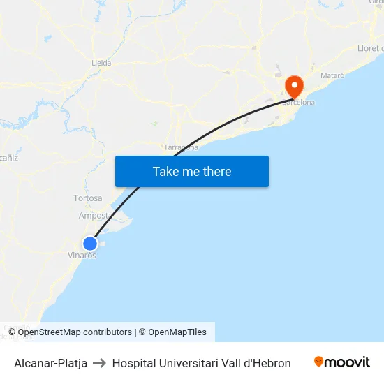 Alcanar-Platja to Hospital Universitari Vall d'Hebron map