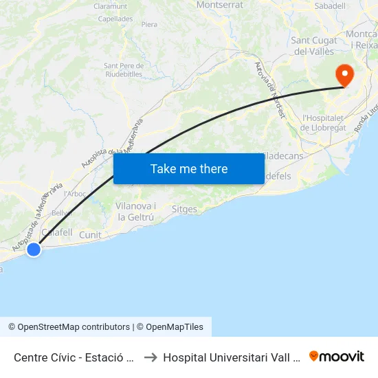 Centre Cívic - Estació Rodalies to Hospital Universitari Vall d'Hebron map