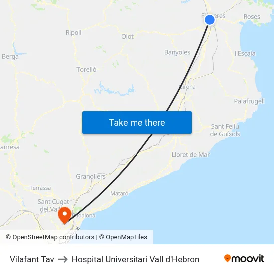 Vilafant Tav to Hospital Universitari Vall d'Hebron map