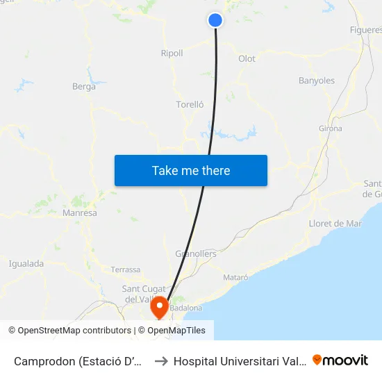 Camprodon  (Estació D’Autobusos) to Hospital Universitari Vall d'Hebron map