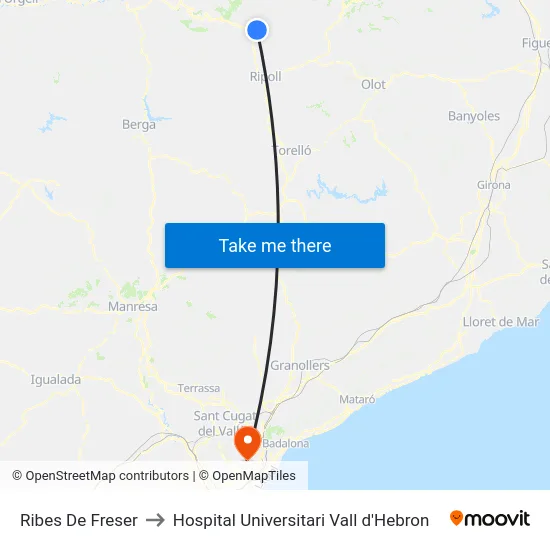 Ribes De Freser to Hospital Universitari Vall d'Hebron map