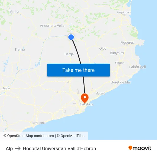 Alp to Hospital Universitari Vall d'Hebron map