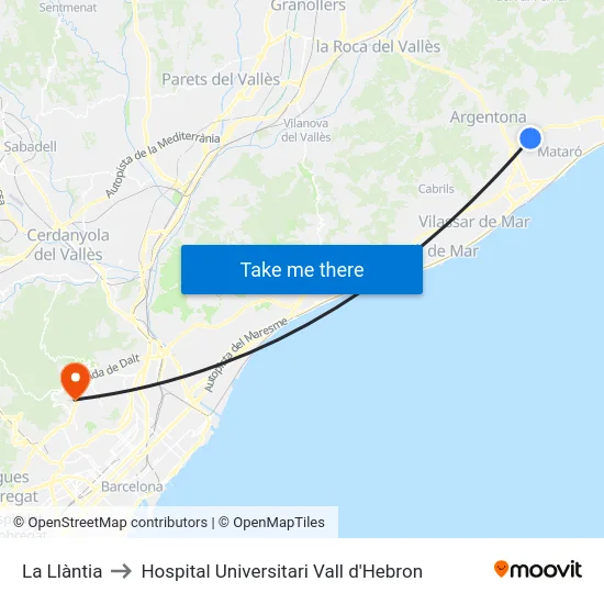 La Llàntia to Hospital Universitari Vall d'Hebron map