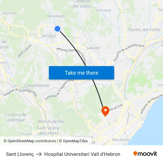 Sant Llorenç to Hospital Universitari Vall d'Hebron map
