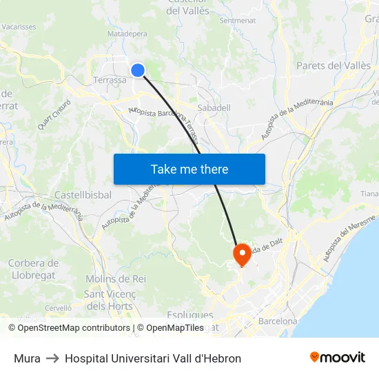 Mura to Hospital Universitari Vall d'Hebron map
