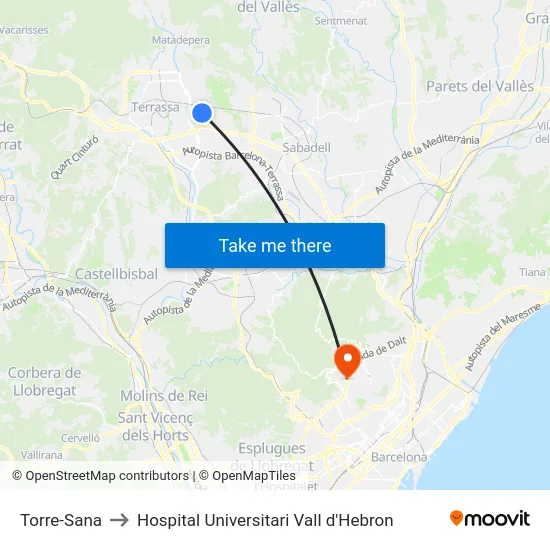 Torre-Sana to Hospital Universitari Vall d'Hebron map