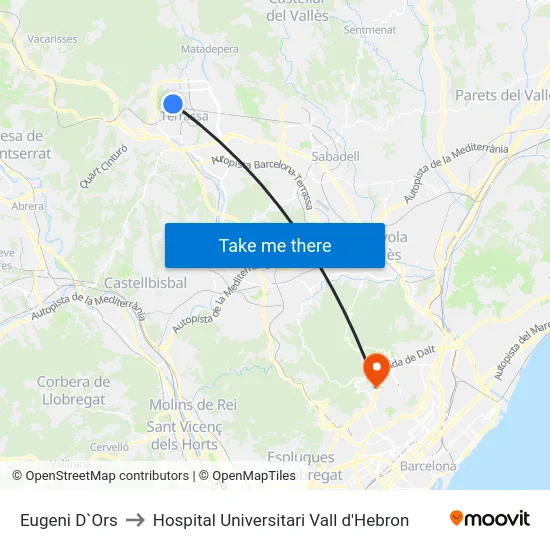 Eugeni D`Ors to Hospital Universitari Vall d'Hebron map
