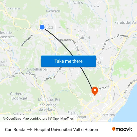 Can Boada to Hospital Universitari Vall d'Hebron map