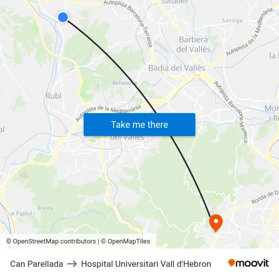 Can Parellada to Hospital Universitari Vall d'Hebron map
