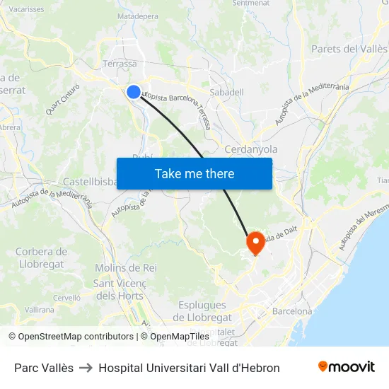 Parc Vallès to Hospital Universitari Vall d'Hebron map