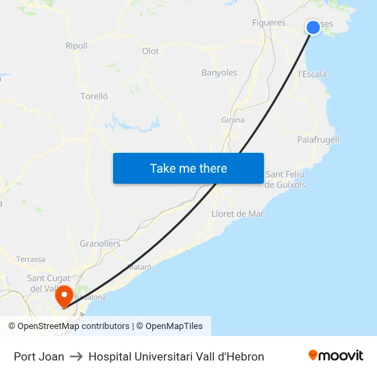 Port Joan to Hospital Universitari Vall d'Hebron map