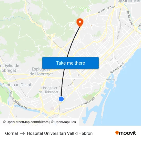Gornal to Hospital Universitari Vall d'Hebron map