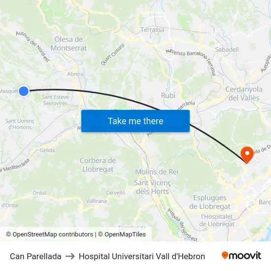 Can Parellada to Hospital Universitari Vall d'Hebron map
