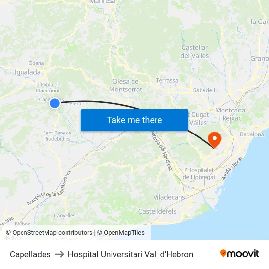Capellades to Hospital Universitari Vall d'Hebron map