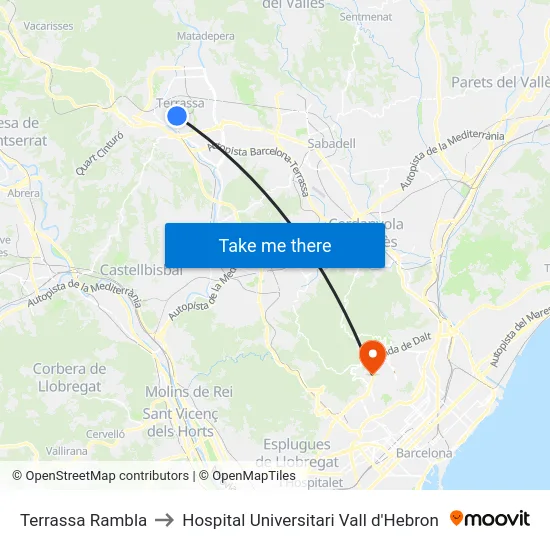 Terrassa Rambla to Hospital Universitari Vall d'Hebron map