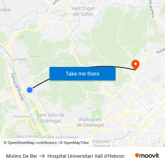 Molins De Rei to Hospital Universitari Vall d'Hebron map