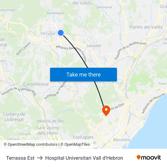 Terrassa Est to Hospital Universitari Vall d'Hebron map