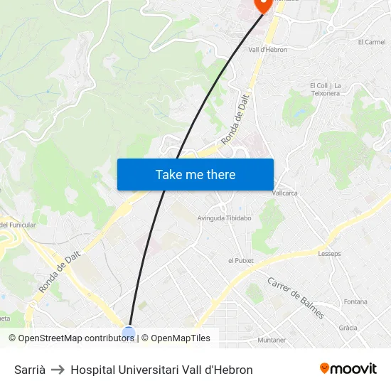 Sarrià to Hospital Universitari Vall d'Hebron map