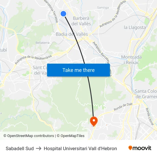 Sabadell Sud to Hospital Universitari Vall d'Hebron map