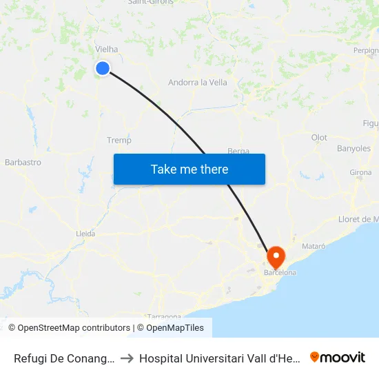 Refugi De Conangles to Hospital Universitari Vall d'Hebron map