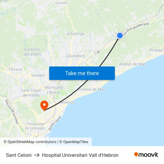 Sant Celoni to Hospital Universitari Vall d'Hebron map