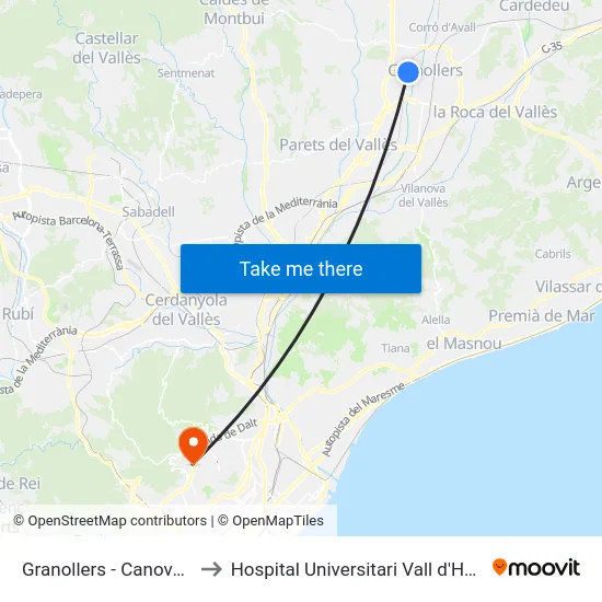 Granollers - Canovelles to Hospital Universitari Vall d'Hebron map