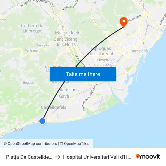 Platja De Castelldefels to Hospital Universitari Vall d'Hebron map